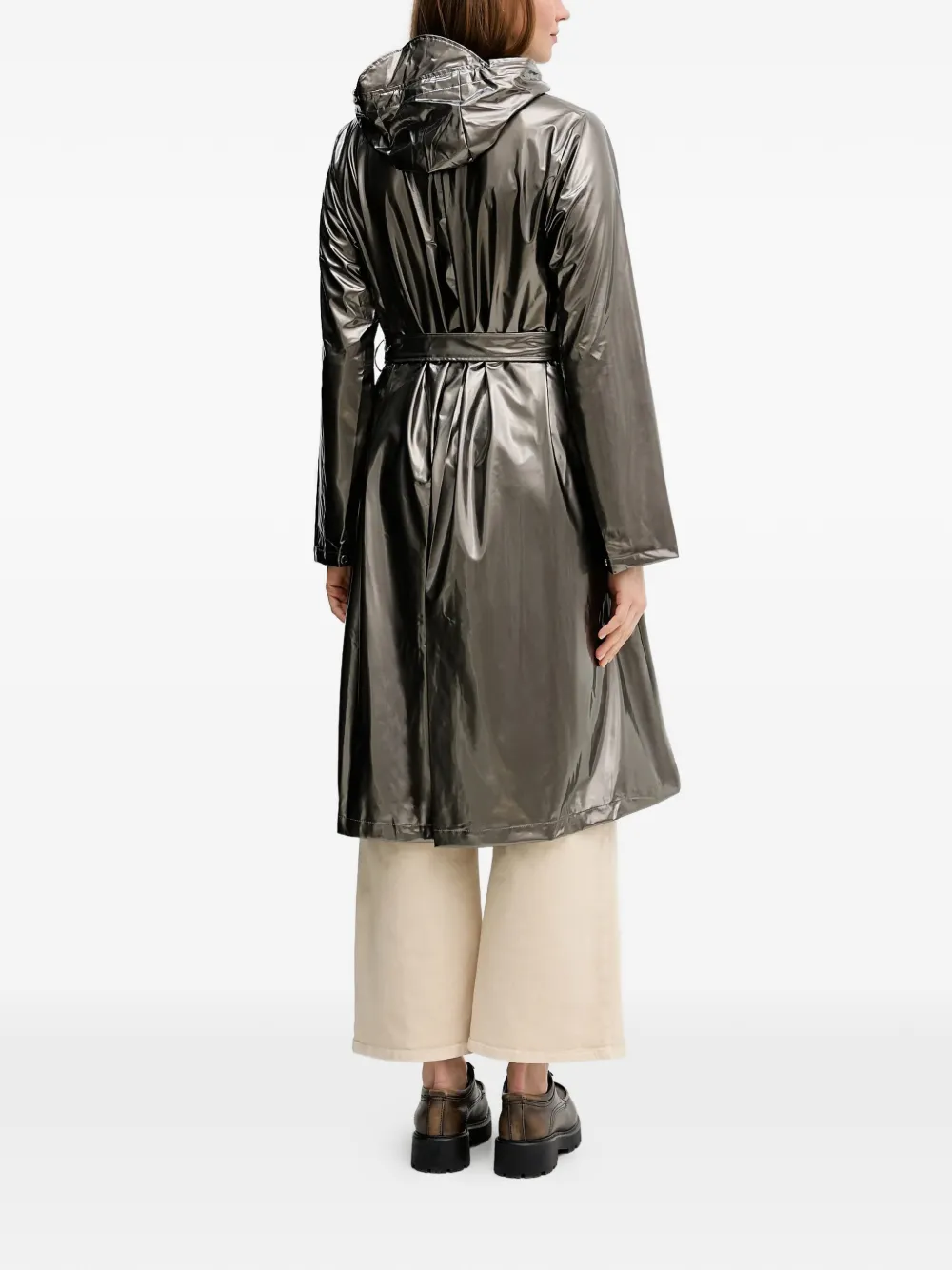  Rains Hooded Belted Coat - Grey 