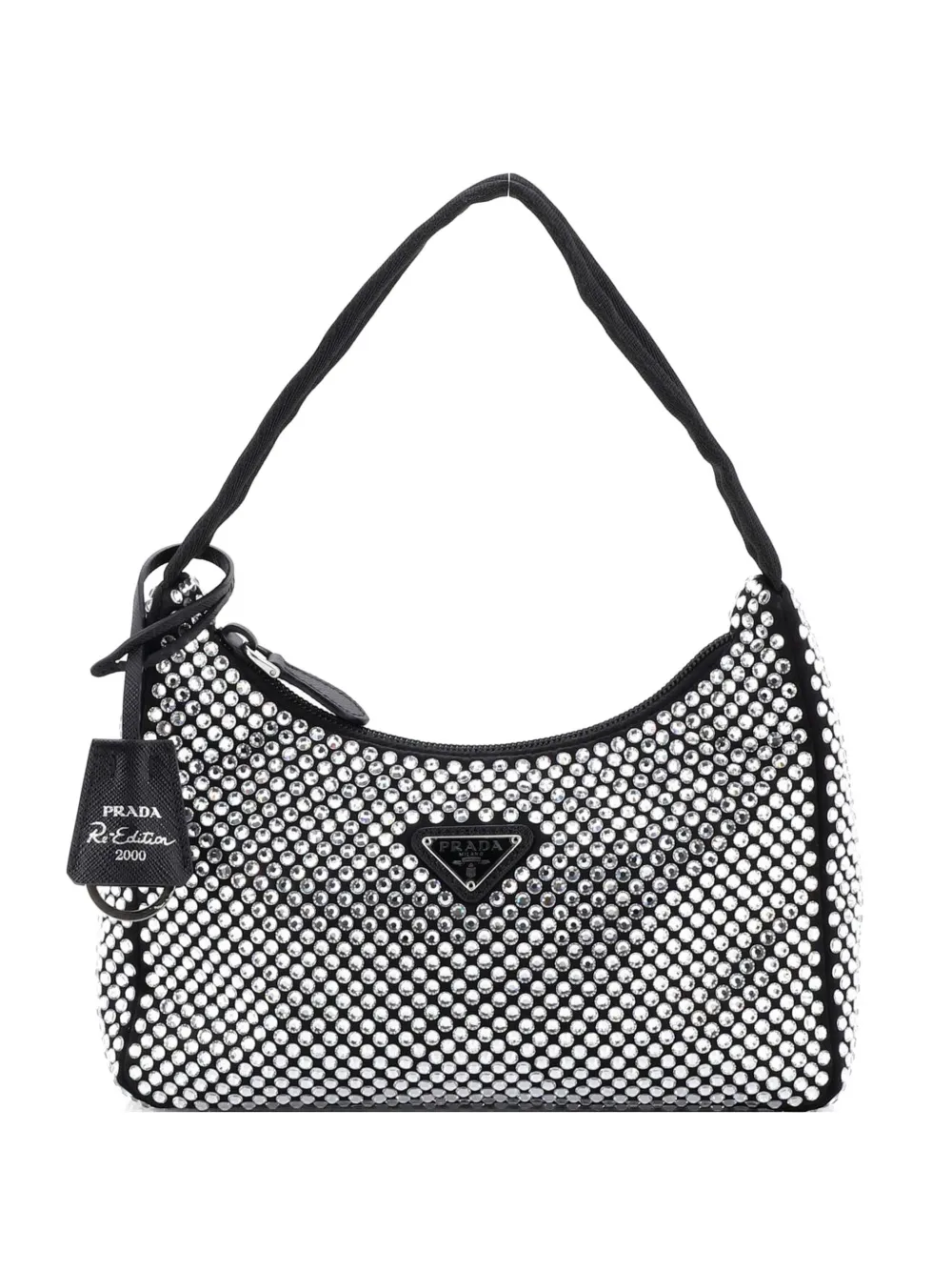 Prada Pre-Owned Re-Edition 2000 Crystal Embellished Satin Mini hobo bag - Nero