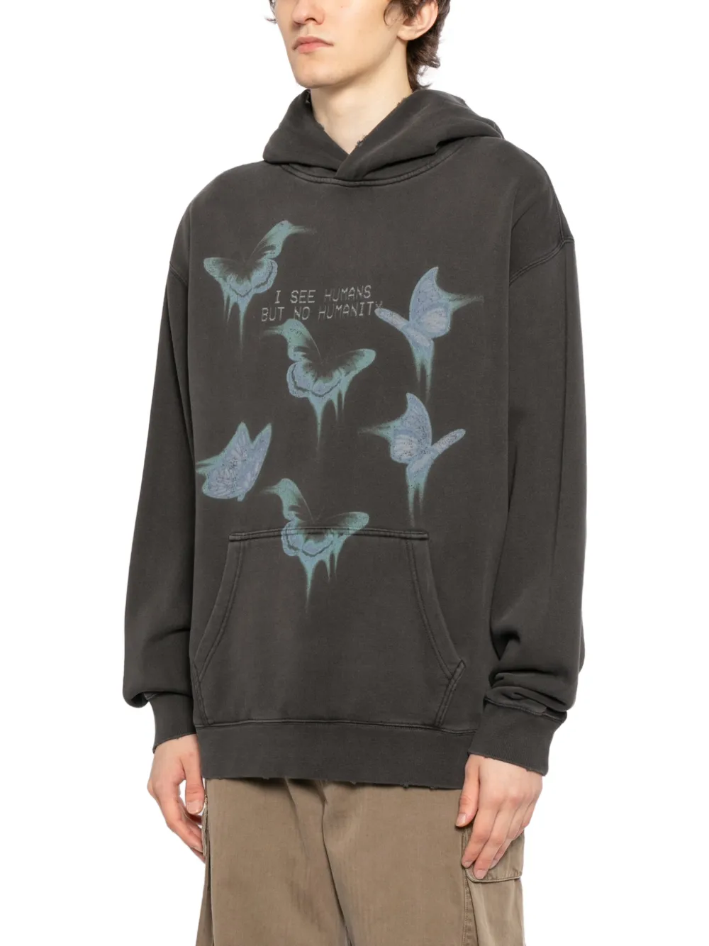  Warman Butterfly-print Hoodie - Grey 