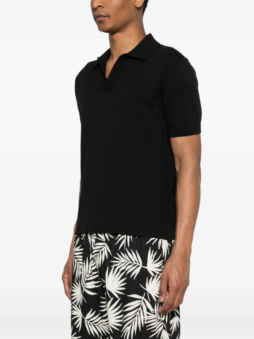  Paolo Pecora Open Collar T-shirt - Black 