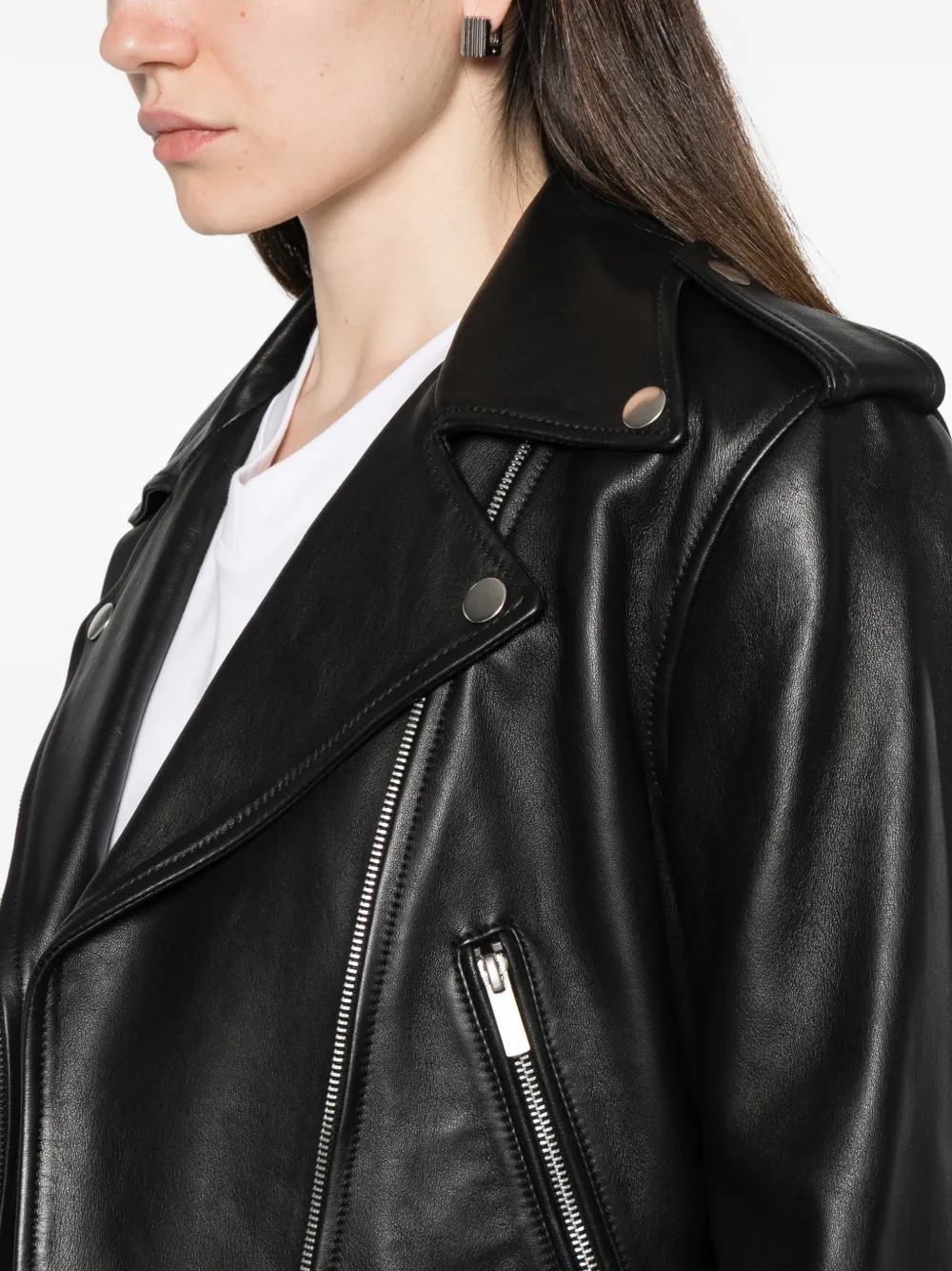 TWINSET Leren jack met rits Zwart