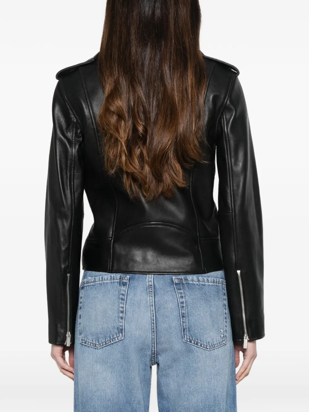 TWINSET Leren jack met rits Zwart