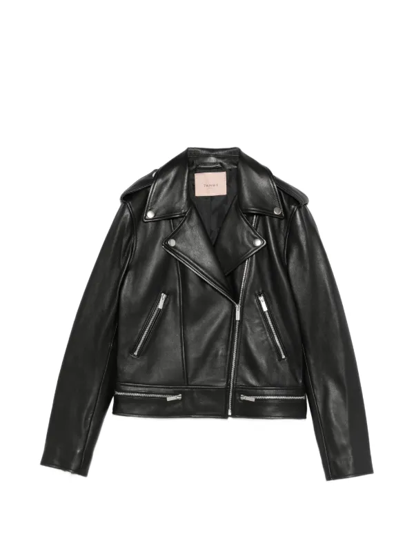 TWINSET ジップアップ レザージャケット | ブラック | FARFETCH JP