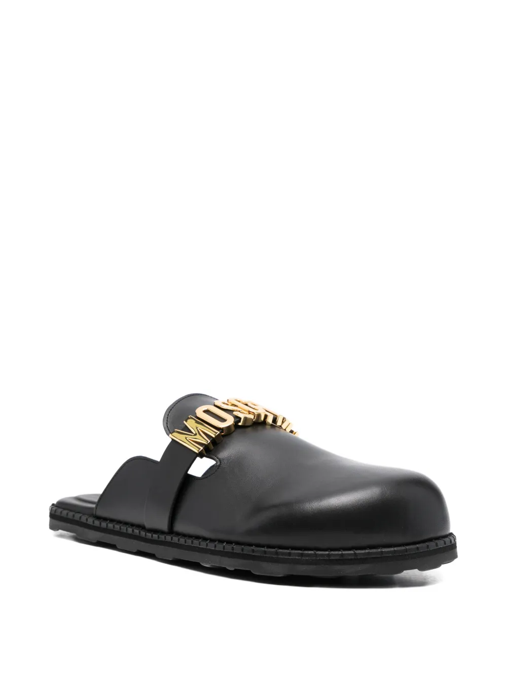 Moschino Pre-Owned Leren muiltjes met logoplakkaat Zwart