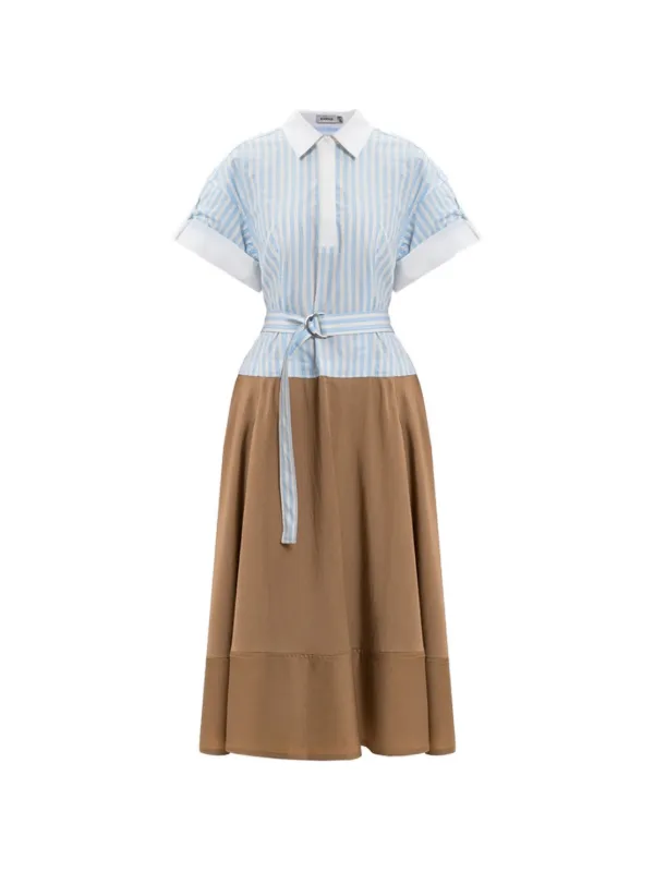 Simkhai Striped Belted Shirt Dress | Brown | FARFETCH OM