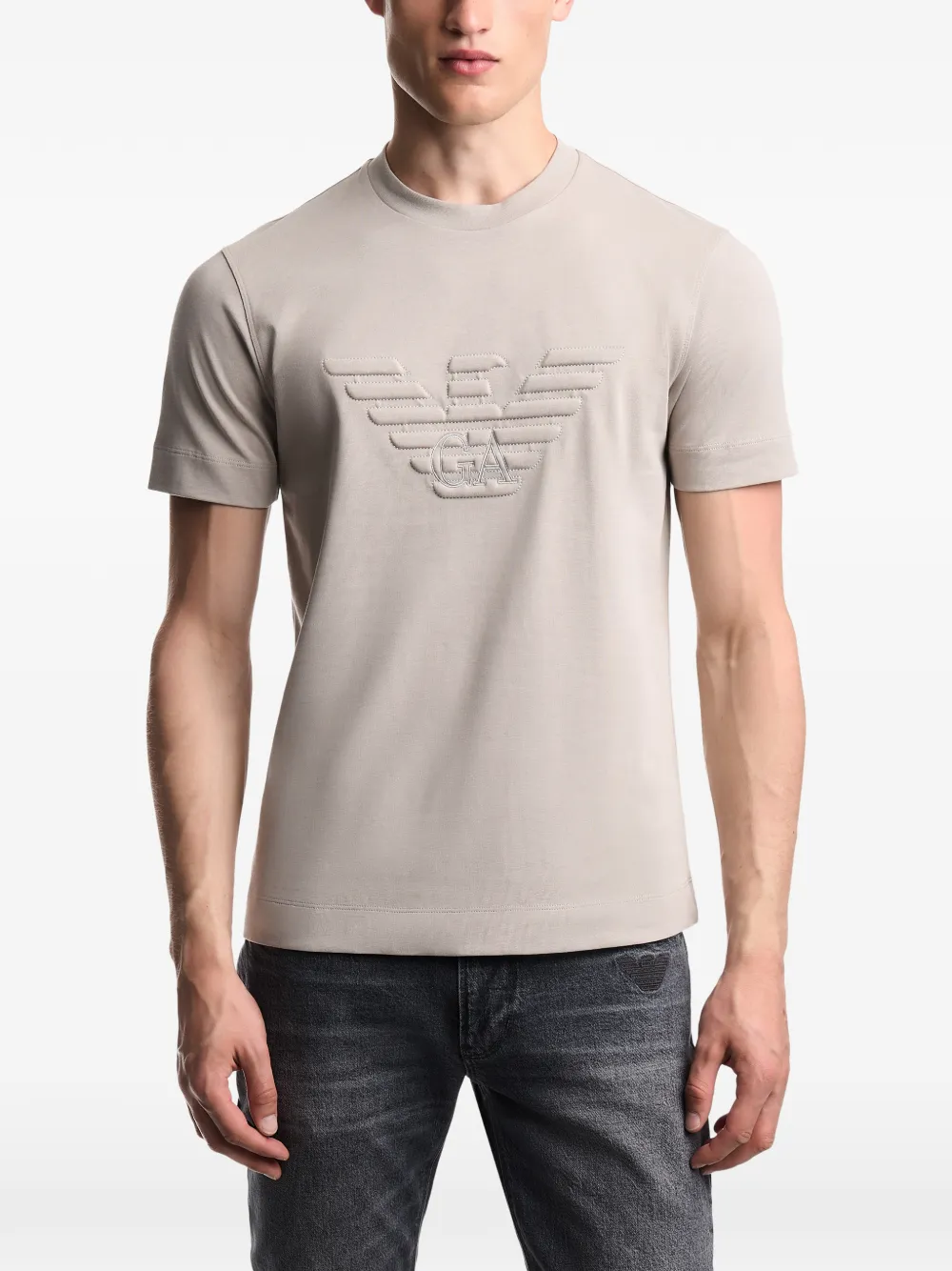 Emporio Armani T-shirt met logo-reliëf en ronde hals Beige