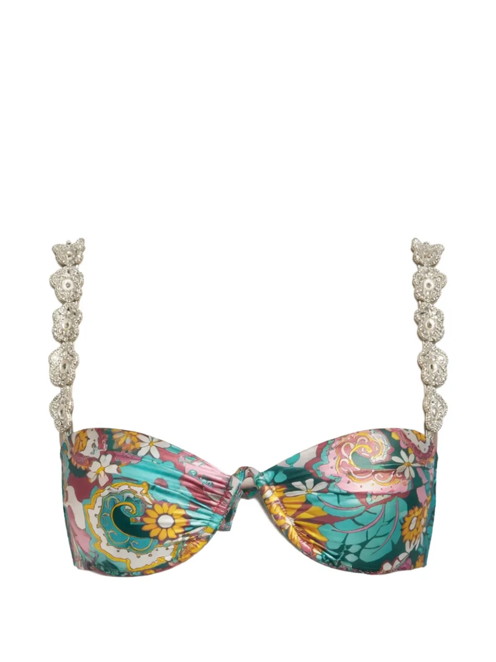 Del Maar Kaay Crochet Floral-print Bikini Top In Blue