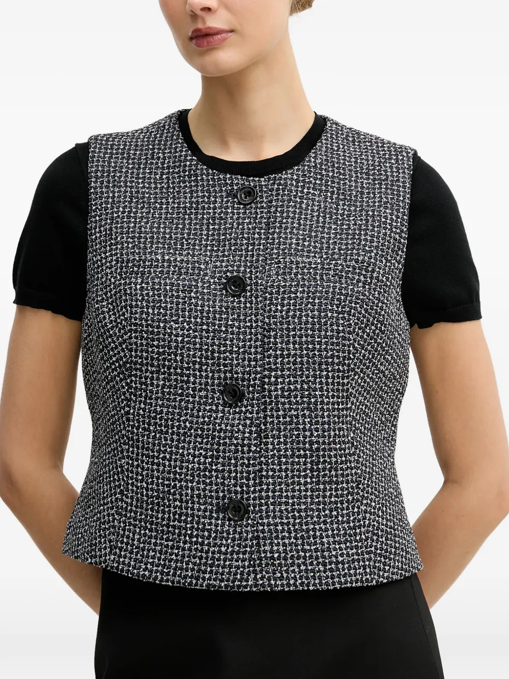 DKNY Tweed gilet met knoop Zwart