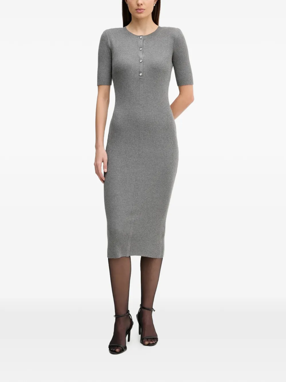 DKNY button ribbed dress - Grigio