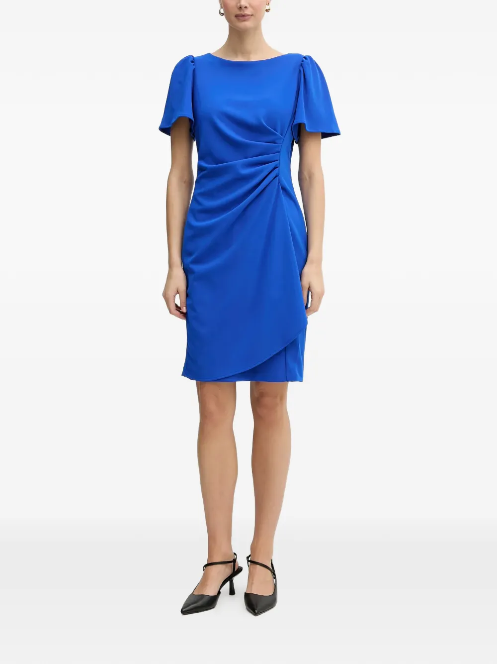  Dkny Puffed Sleeve Gathered Dress - Blue 