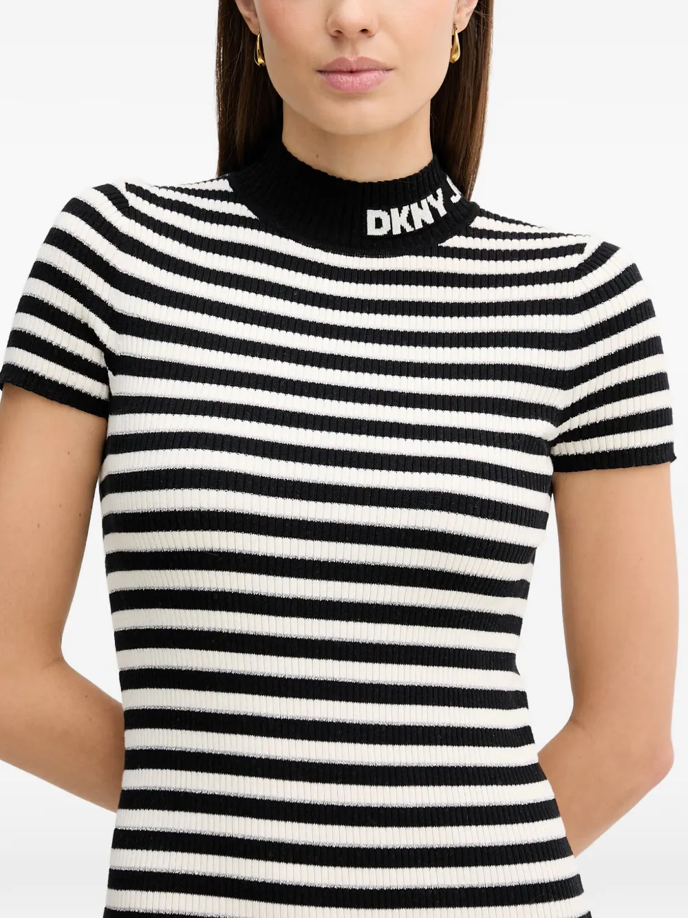 DKNY Gestreepte jurk met col Zwart