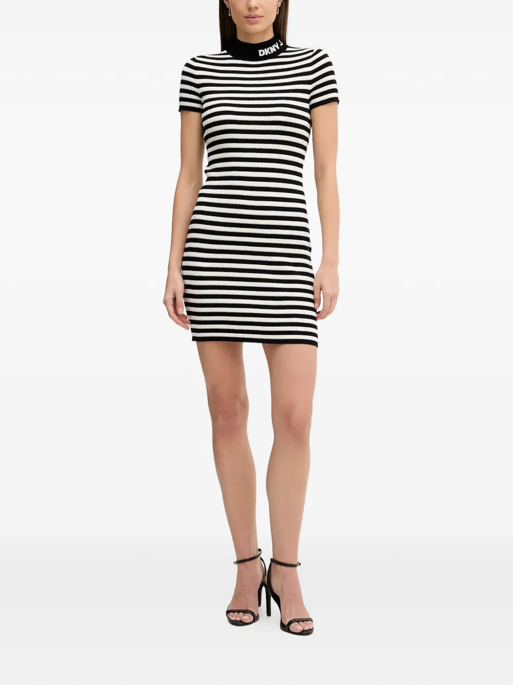 DKNY Gestreepte jurk met col Zwart