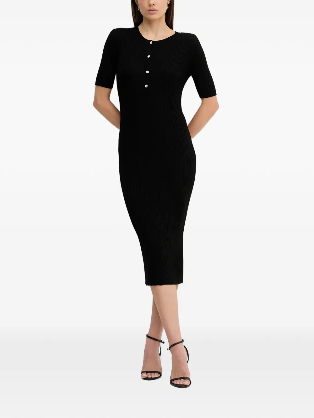  Dkny Button Rib Dress - Black 