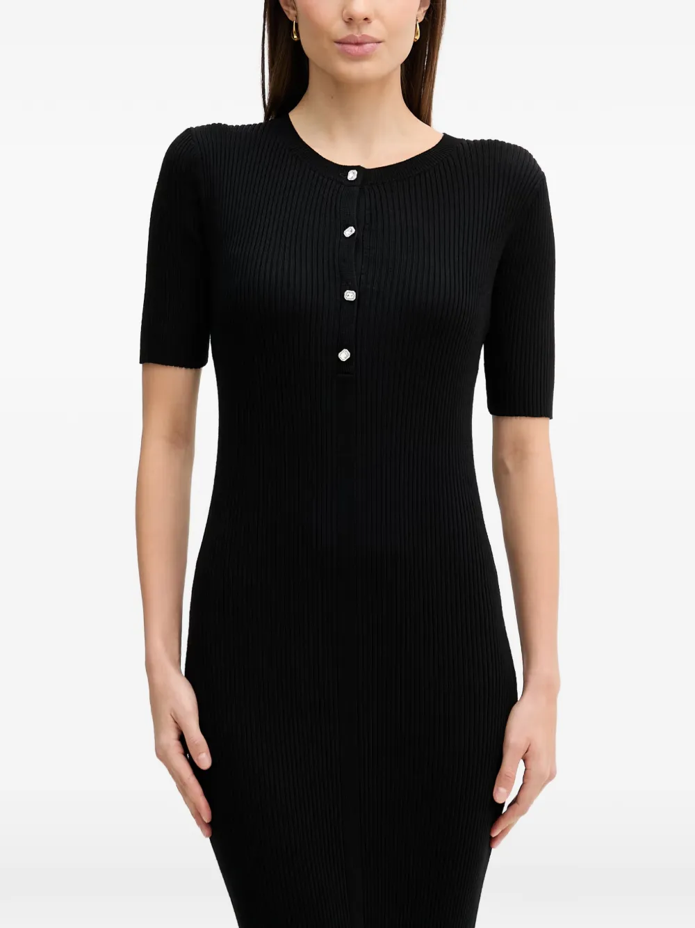 DKNY Geribbelde jurk met knopen Zwart