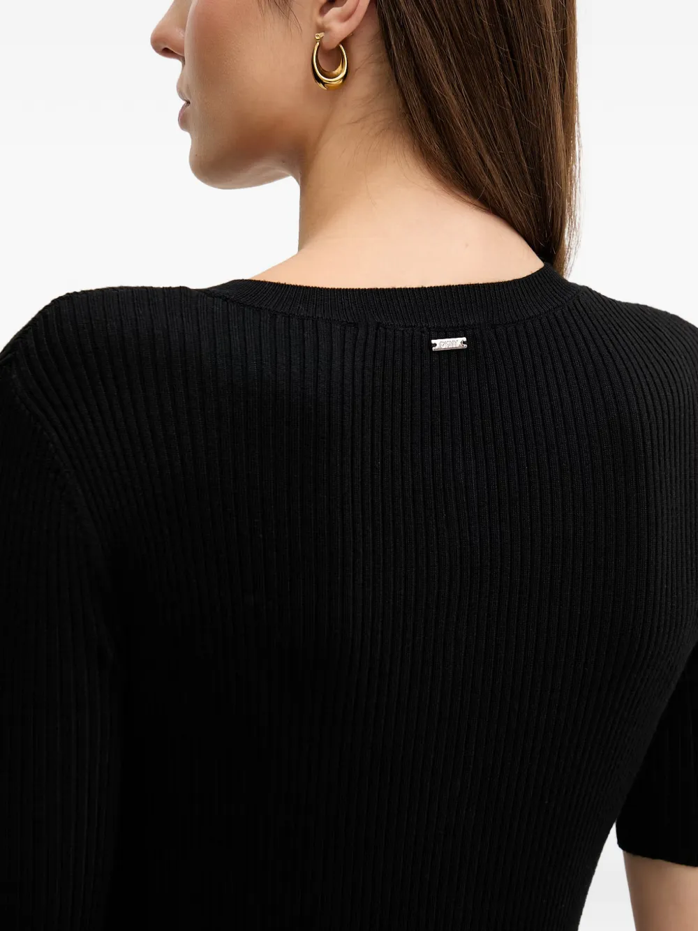 DKNY Geribbelde jurk met knopen Zwart