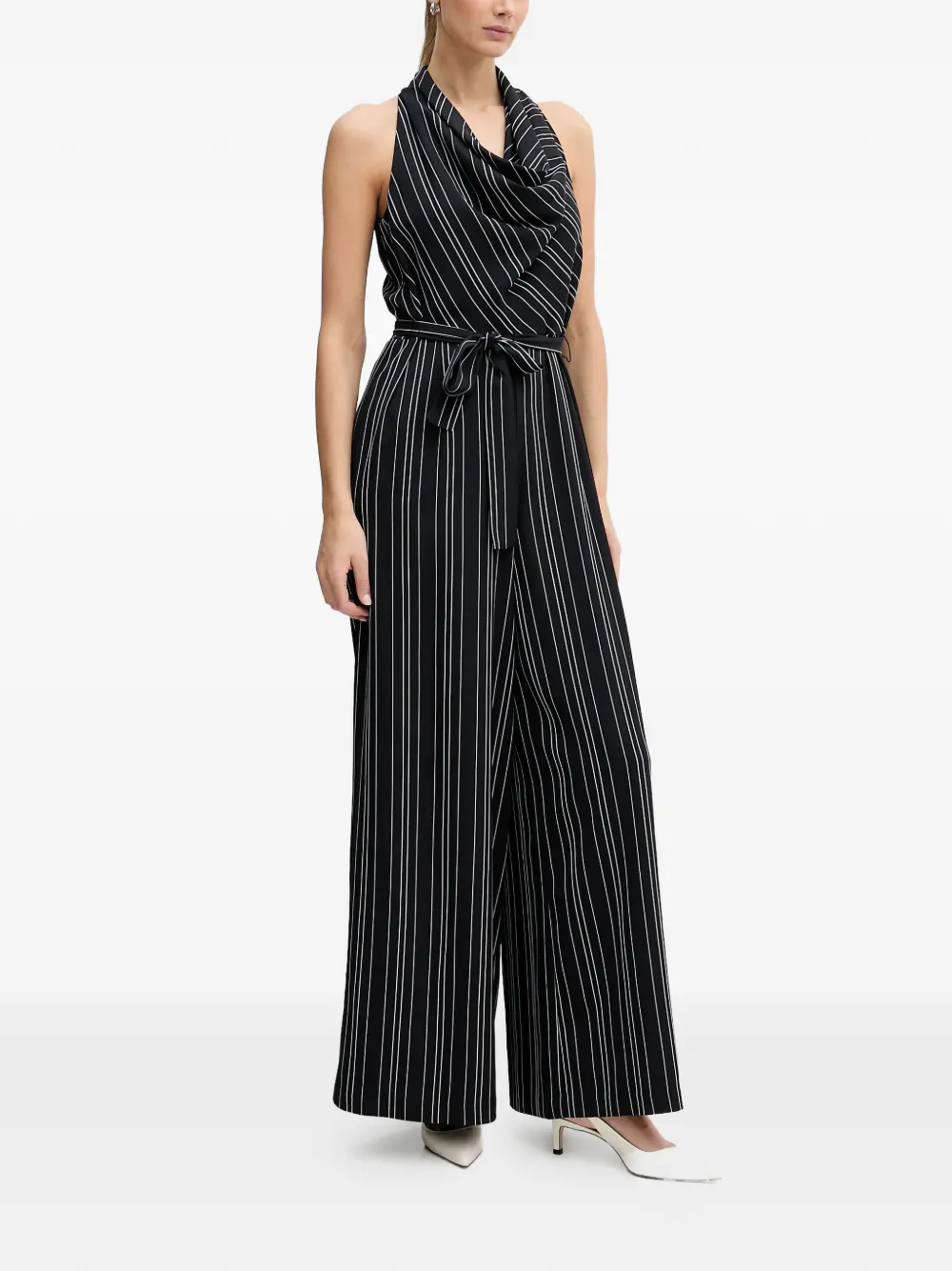DKNY Gestreepte jumpsuit met ceintuur Zwart