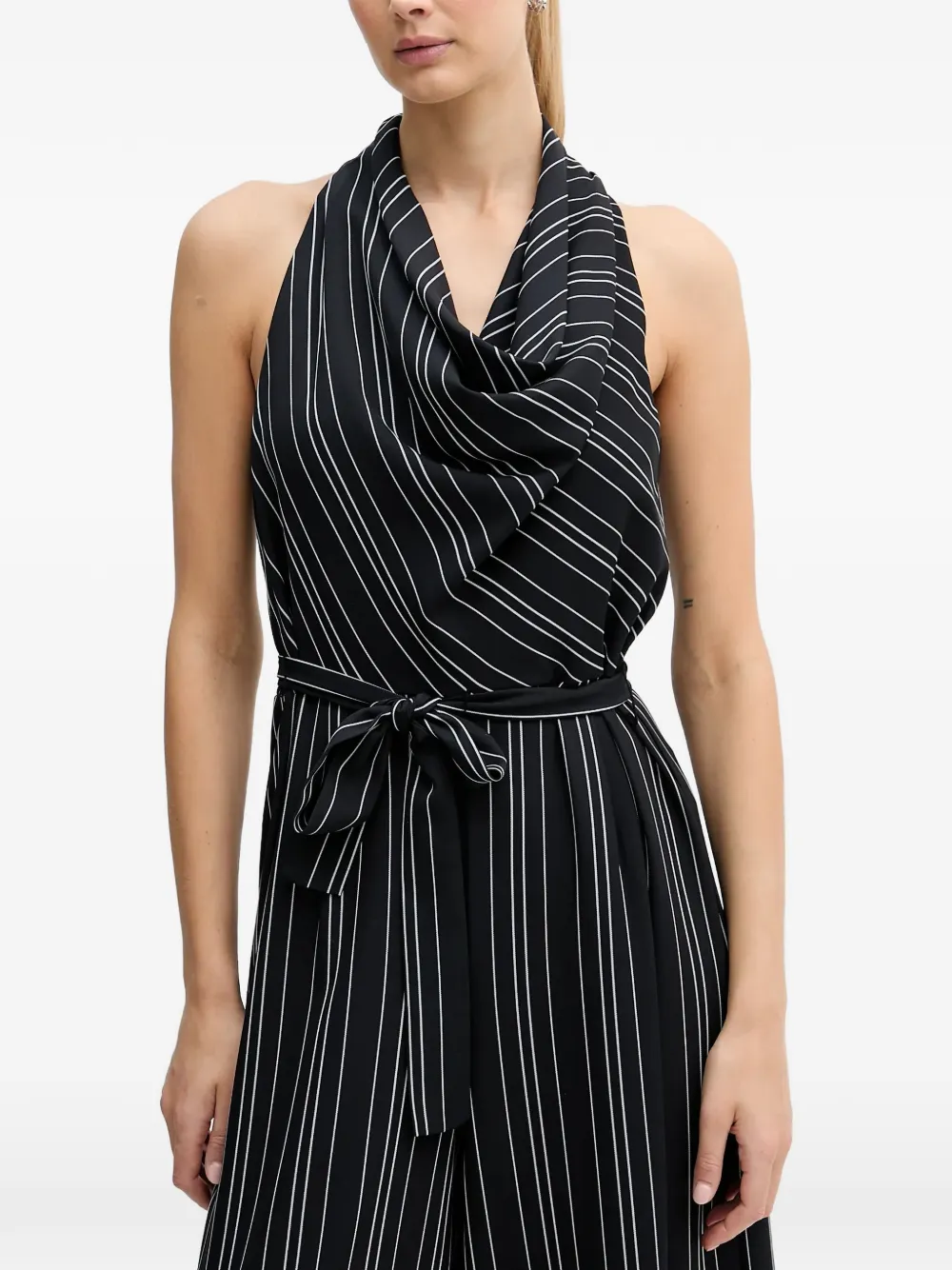 DKNY Gestreepte jumpsuit met ceintuur Zwart