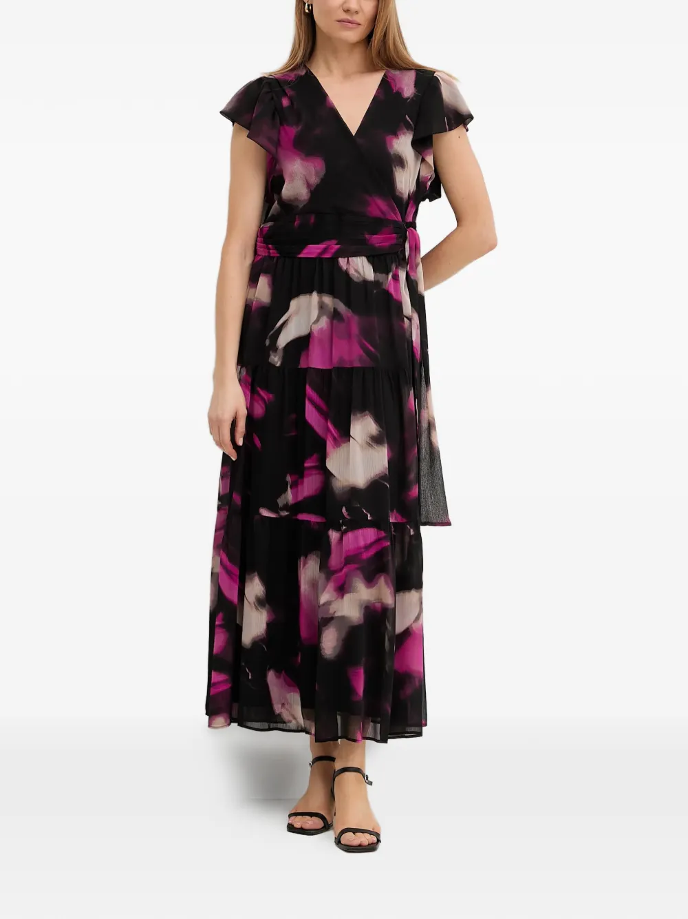 DKNY Maxi-jurk met gestrikte taille en ruches Zwart