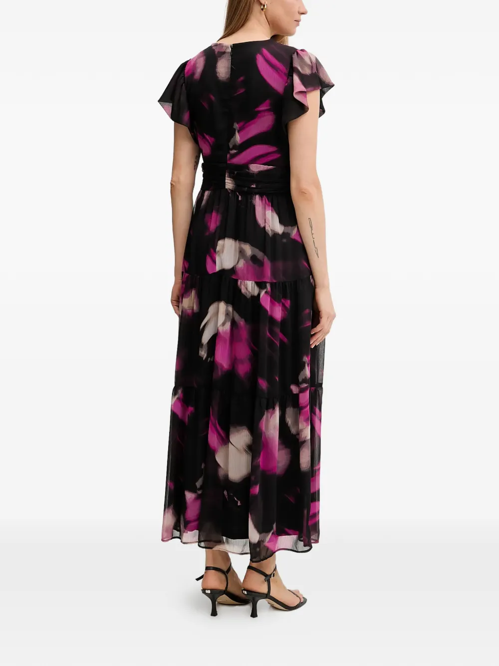 DKNY Maxi-jurk met gestrikte taille en ruches Zwart