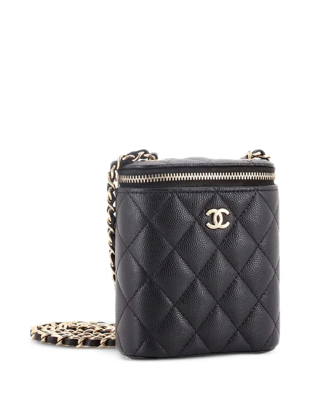  Chanel Pre-owned Mini Trousse De Toilette Vertical Classic Vanity Case With Chain Quilted Caviar - Noir 