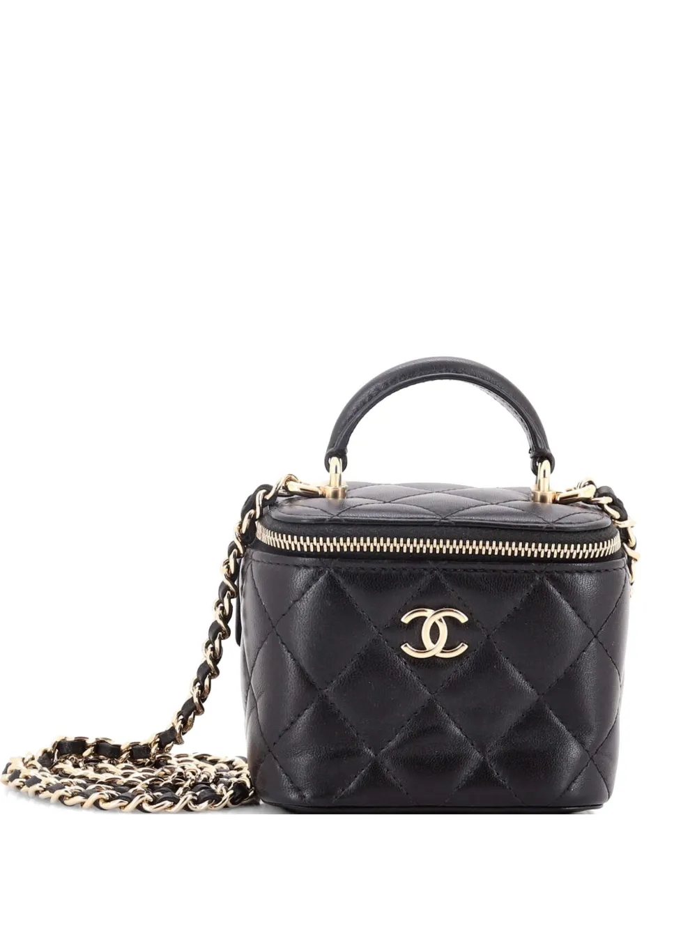 CHANEL Pre-Owned Classic Top Handle Vanity Case with Chain Quilted Lambskin Mini crossbody bag - Nero
