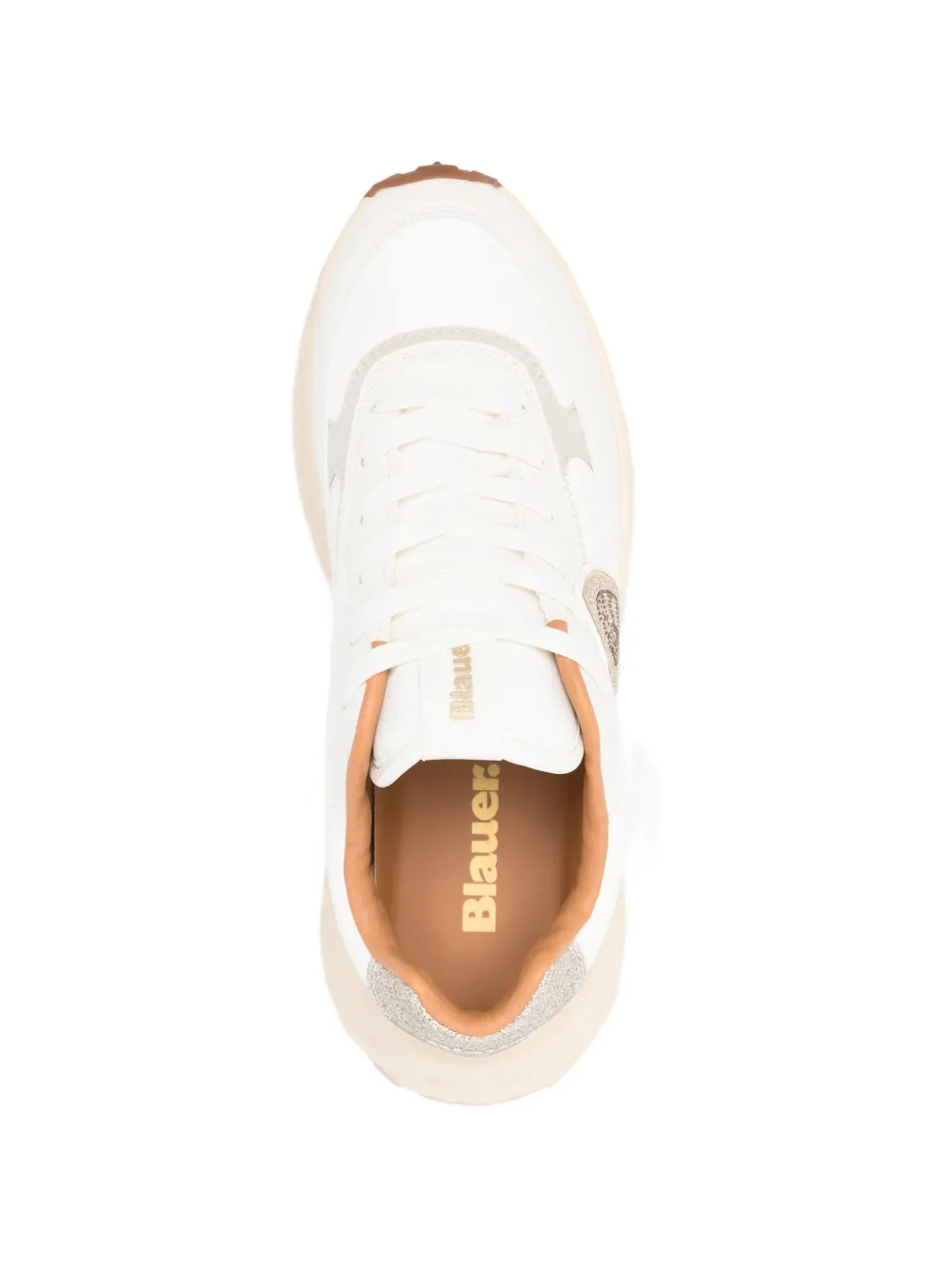 Blauer Leren sneakers met logoplakkaat Wit