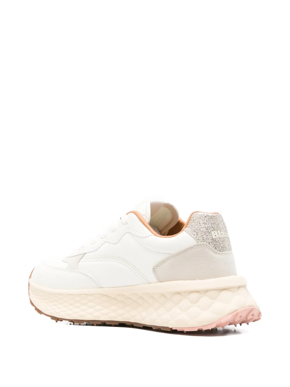 Blauer Leren sneakers met logoplakkaat Wit