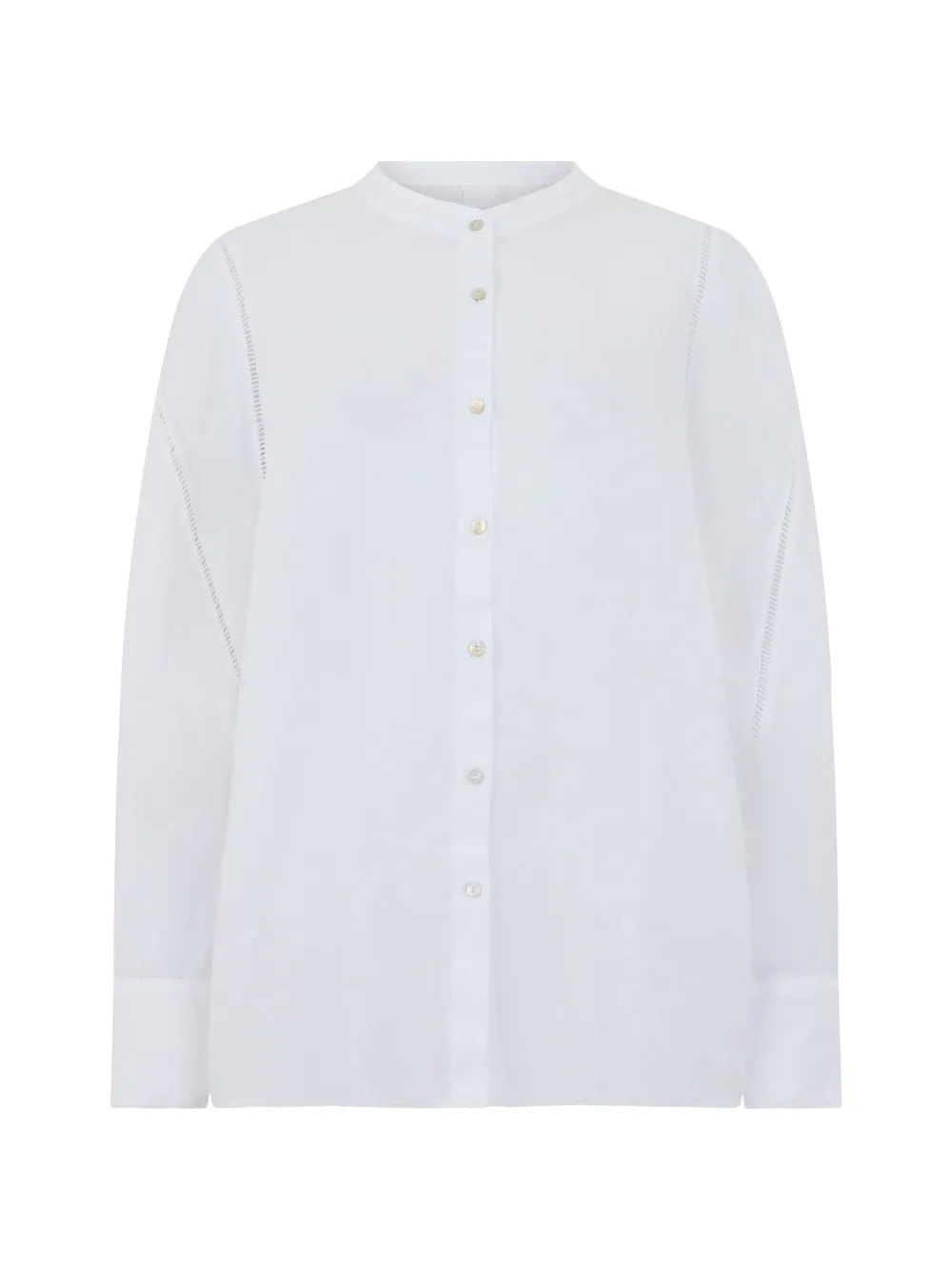 120% Lino band-collar shirt - Bianco