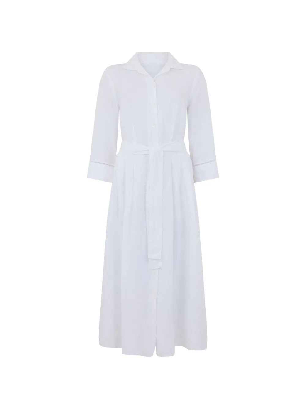120% Lino belted midi dress - White