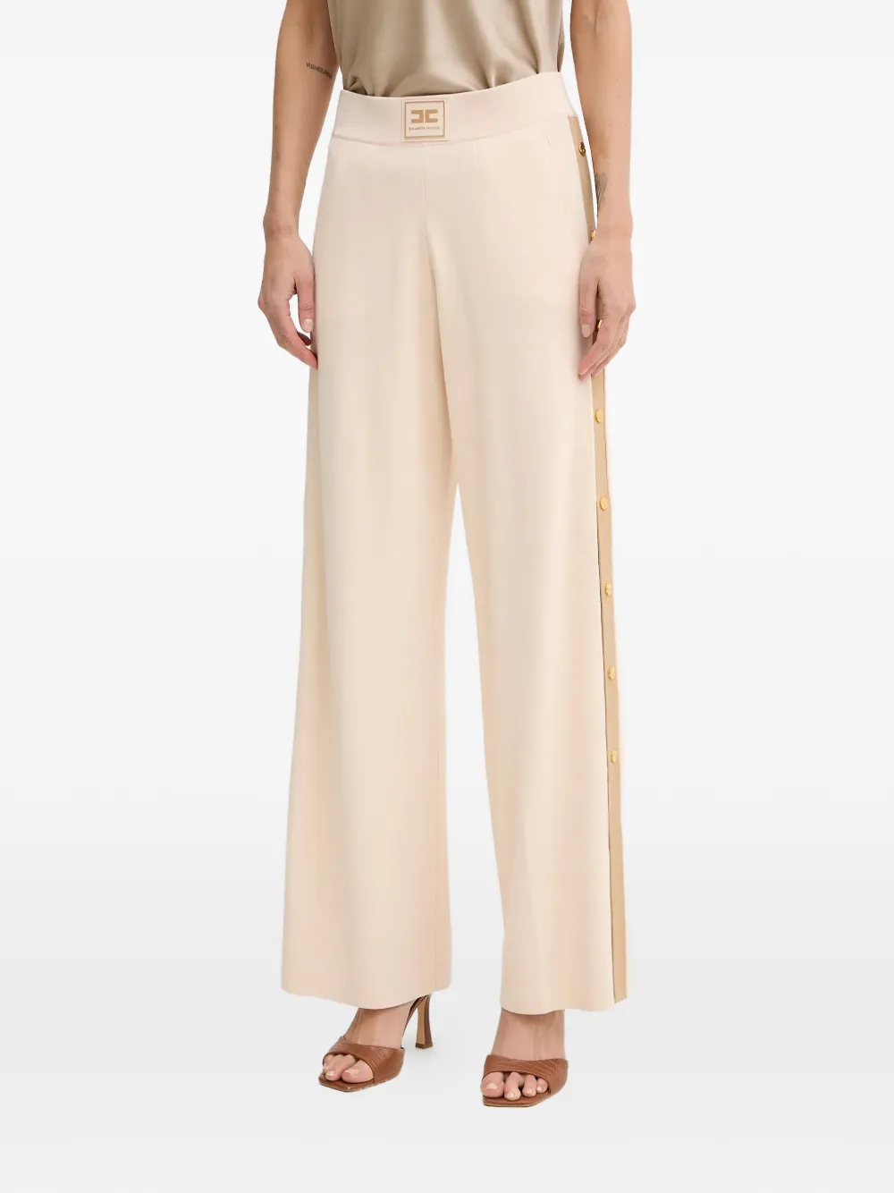 Elisabetta Franchi side-stripe logo-patch trousers - Toni neutri