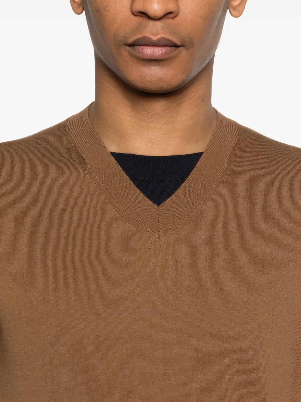Paolo Pecora T-shirt met V-hals en vlakken Bruin