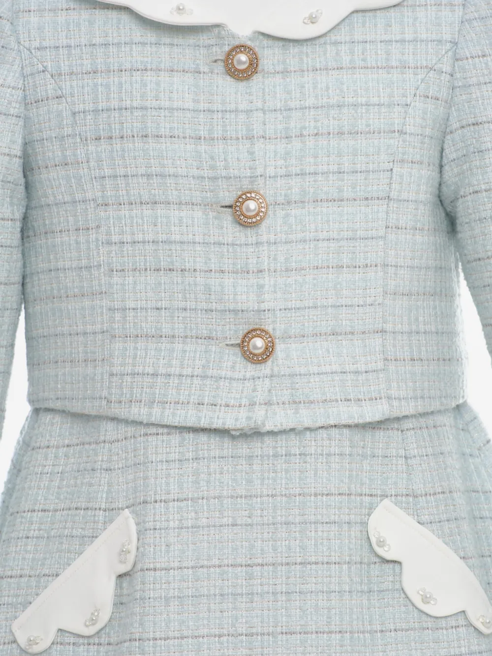 Dress & Fleur Mouwloze jurk set met tweed rok Blauw