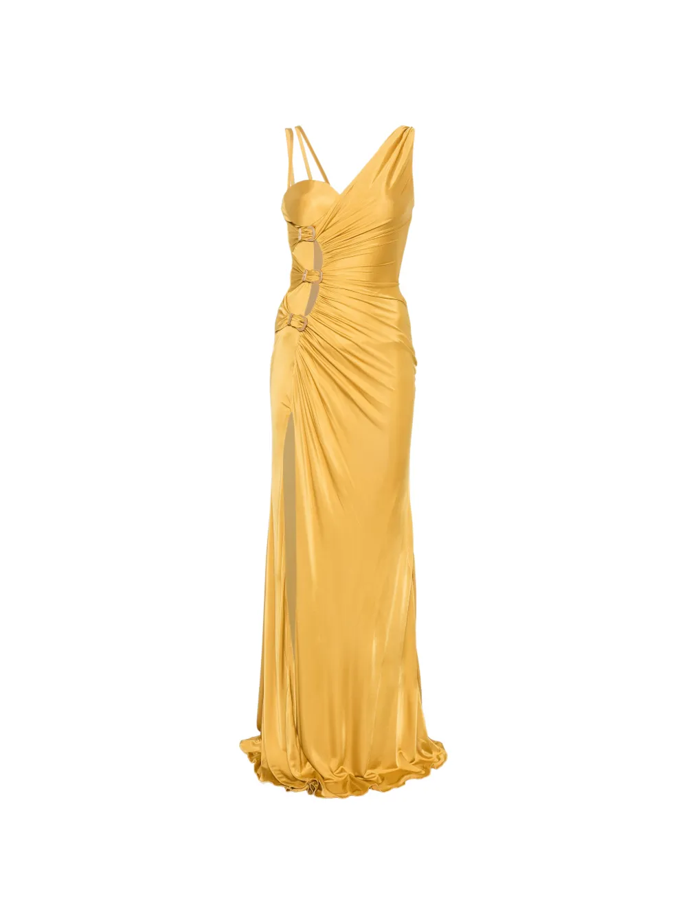 Versace Pre-Owned ruched buckle maxi dress - Yellow