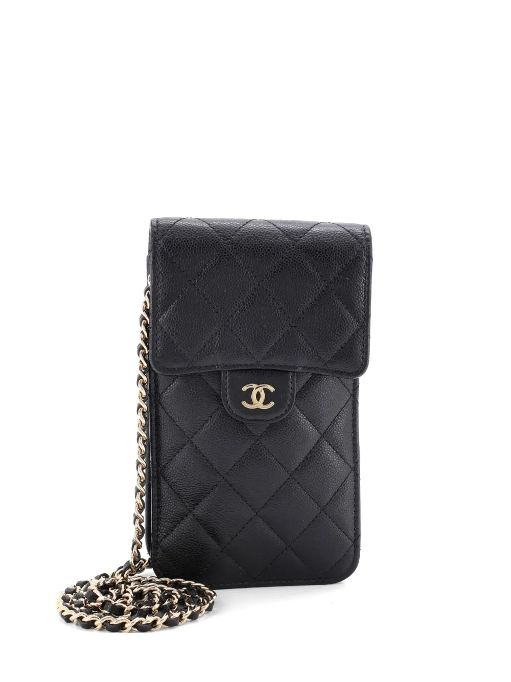 CHANEL Pre-Owned Button on Top Flap Wallet on Chain Quilted Shiny Lambskin crossbody bag - Nero
