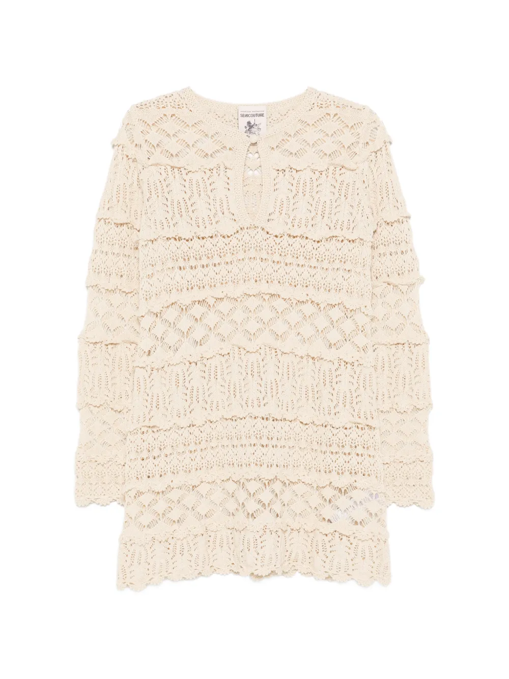 Semicouture ruffled openwork mini dress - Toni neutri