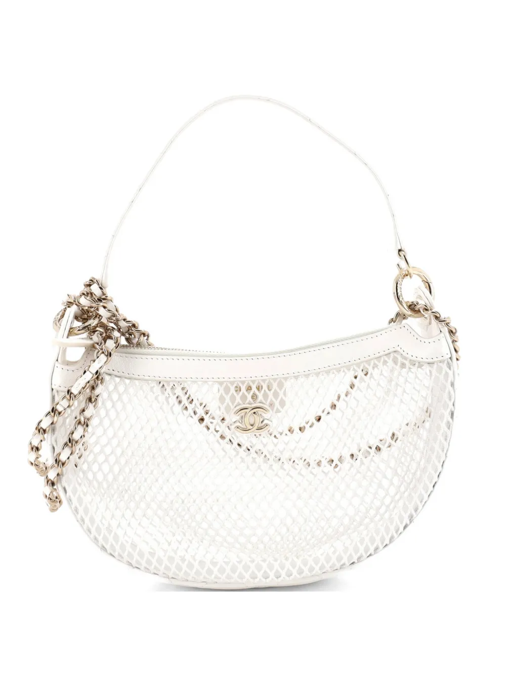 CHANEL Pre-Owned Half Moon with Chain Mesh with Quilted Lambskin clutch bag - Bianco