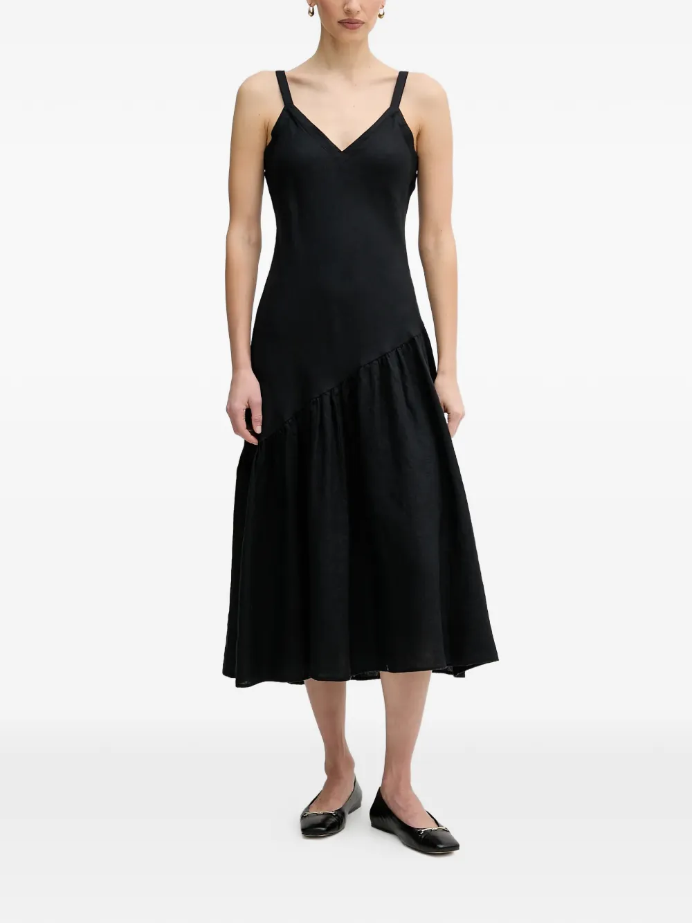 DKNY V-neck ruffled midi dress - Nero