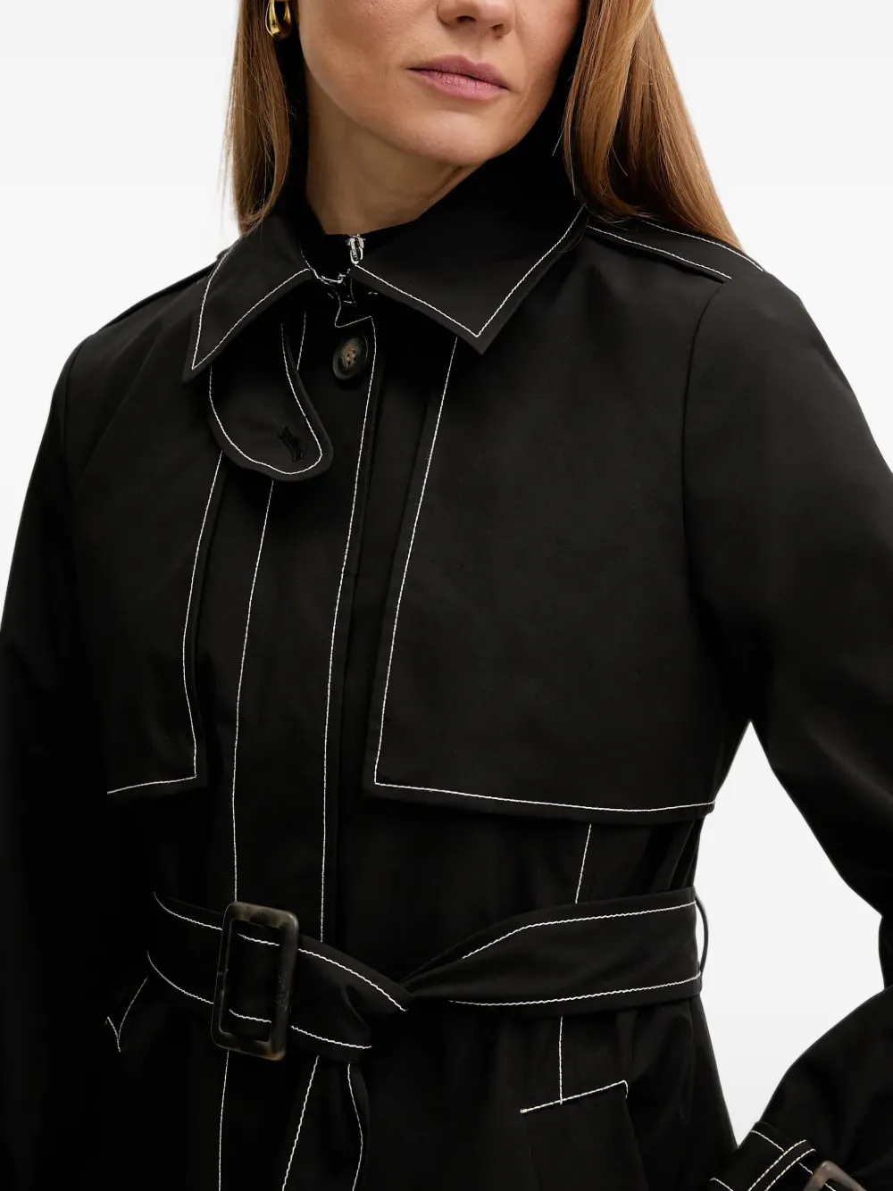 DKNY contrast-stitch belted trench coat Zwart