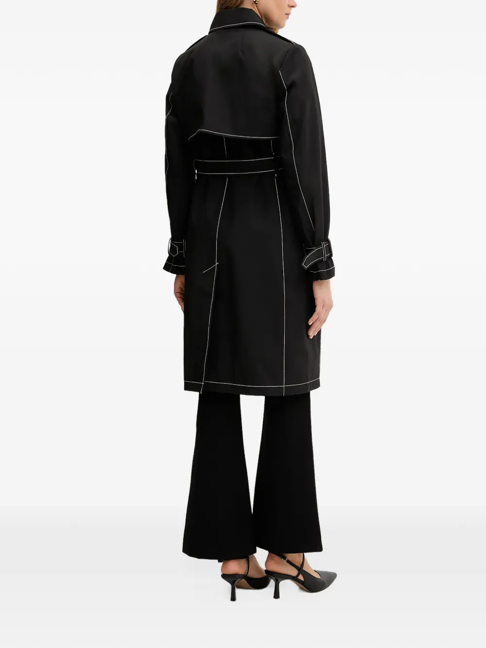 DKNY contrast-stitch belted trench coat Zwart