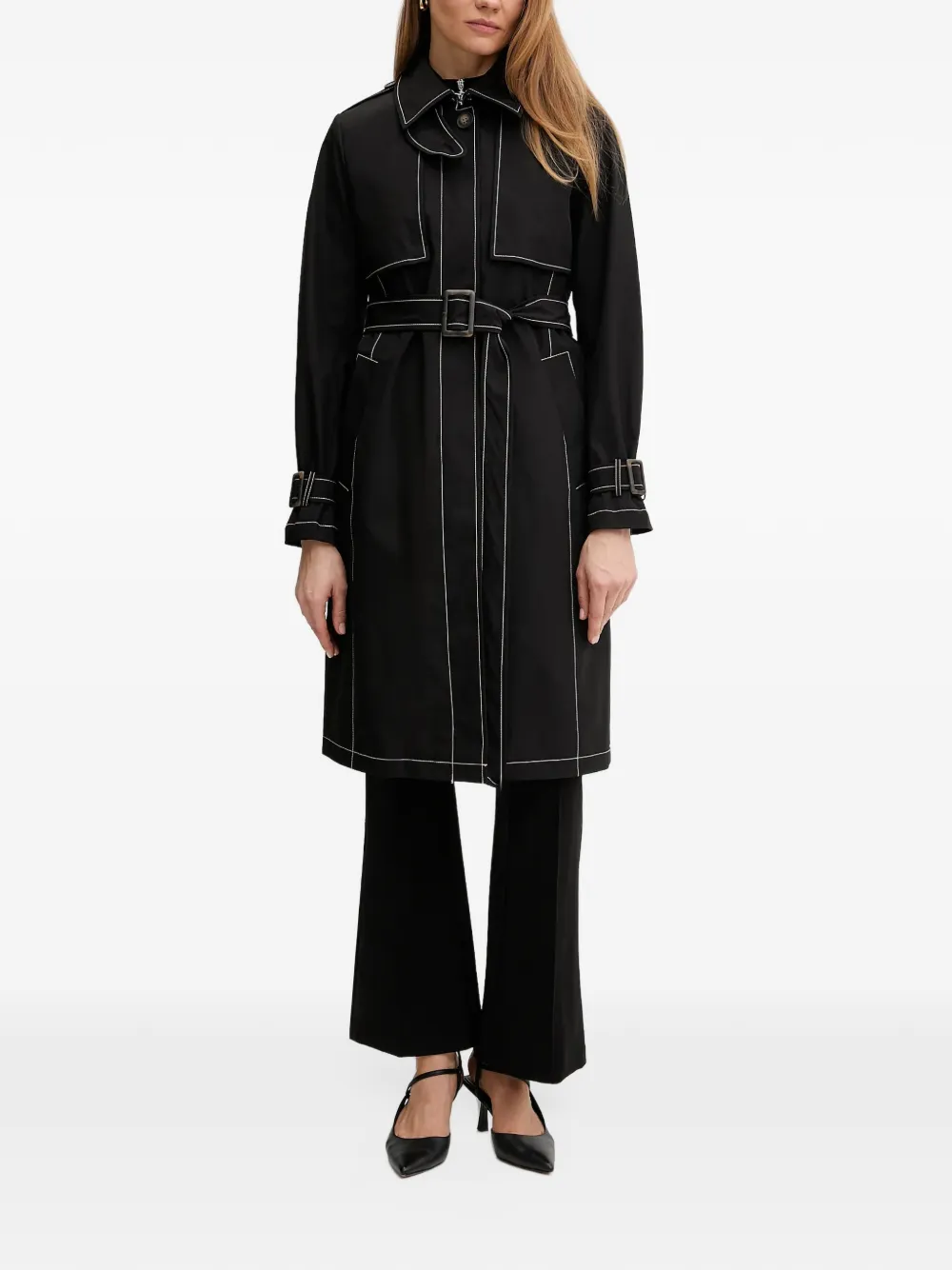DKNY contrast-stitch belted trench coat Zwart