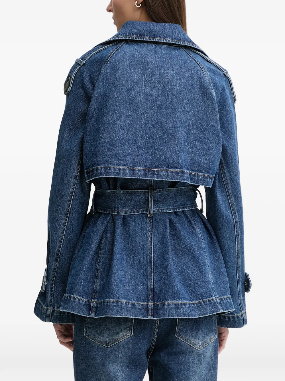 DKNY double-breasted belted denim coat Blauw