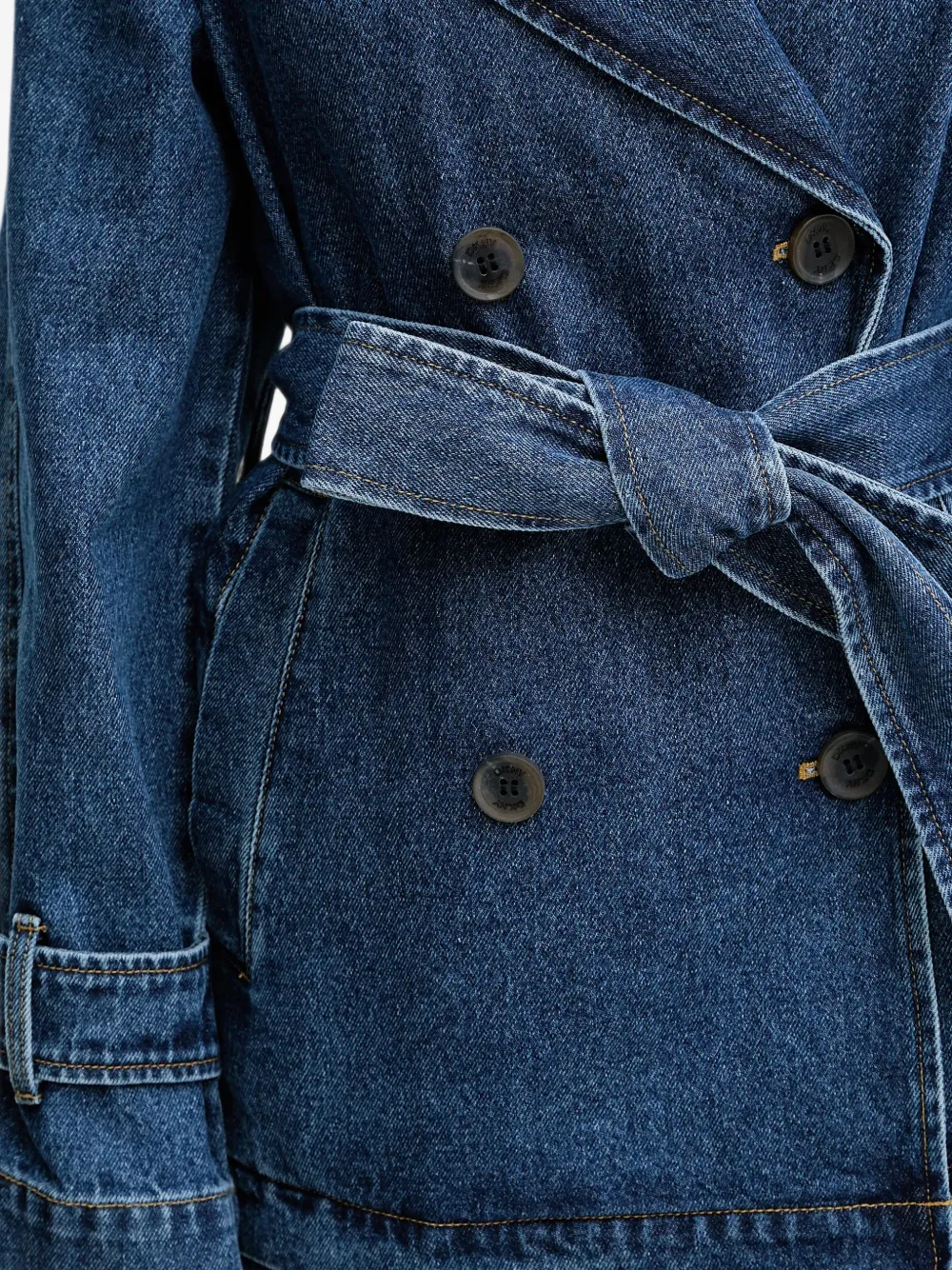 DKNY double-breasted belted denim coat Blauw