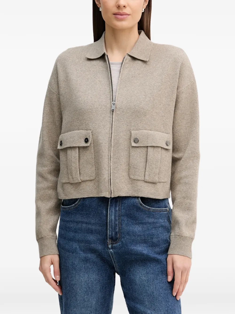 DKNY front-pocket knitted cardigan - Toni neutri