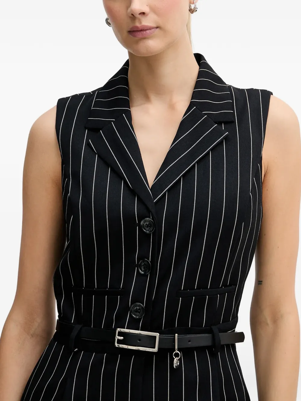striped belted jumpsuit