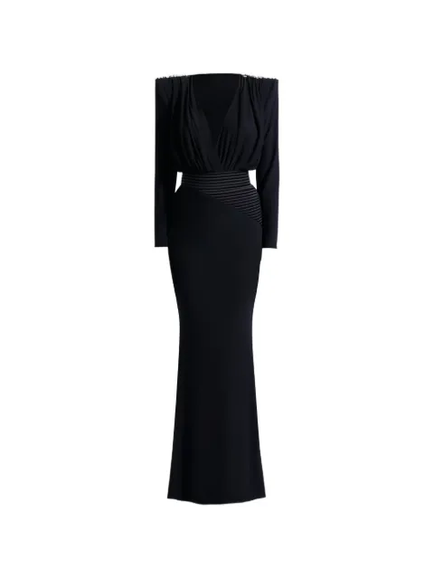 Zhivago Vestido longo com gola v e listras