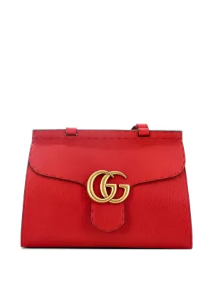 GUCCI バッグ　レザー　赤 Gucci Pre-Owned GGマーモント トップハンドル フラップ マトラッセ