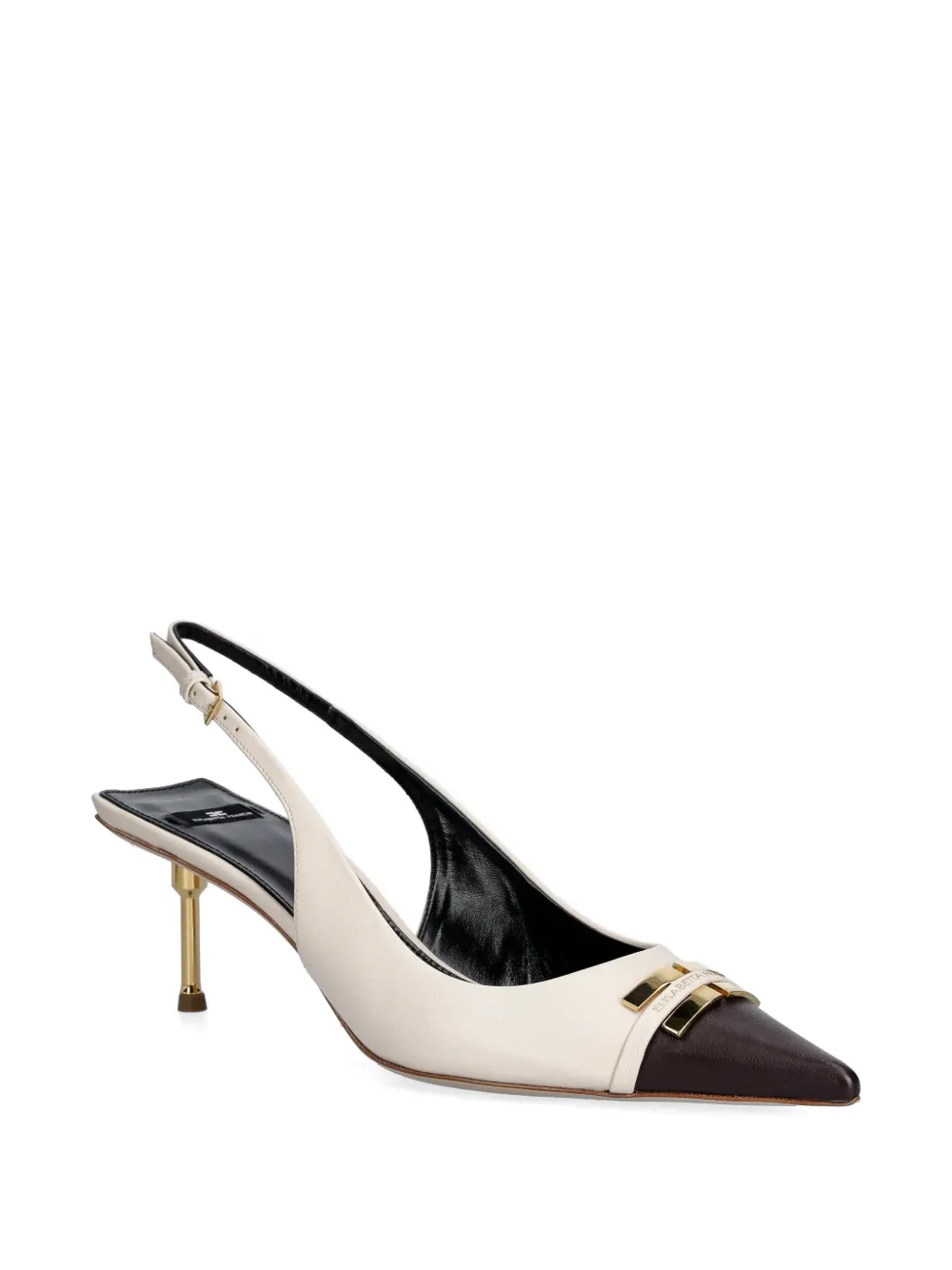 Elisabetta Franchi logo leather slingback pumps Beige