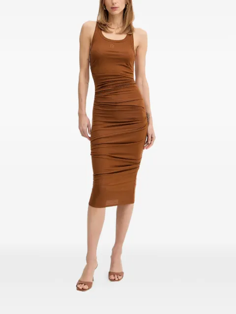 Elisabetta Franchi logo-embroidered ruched midi dress