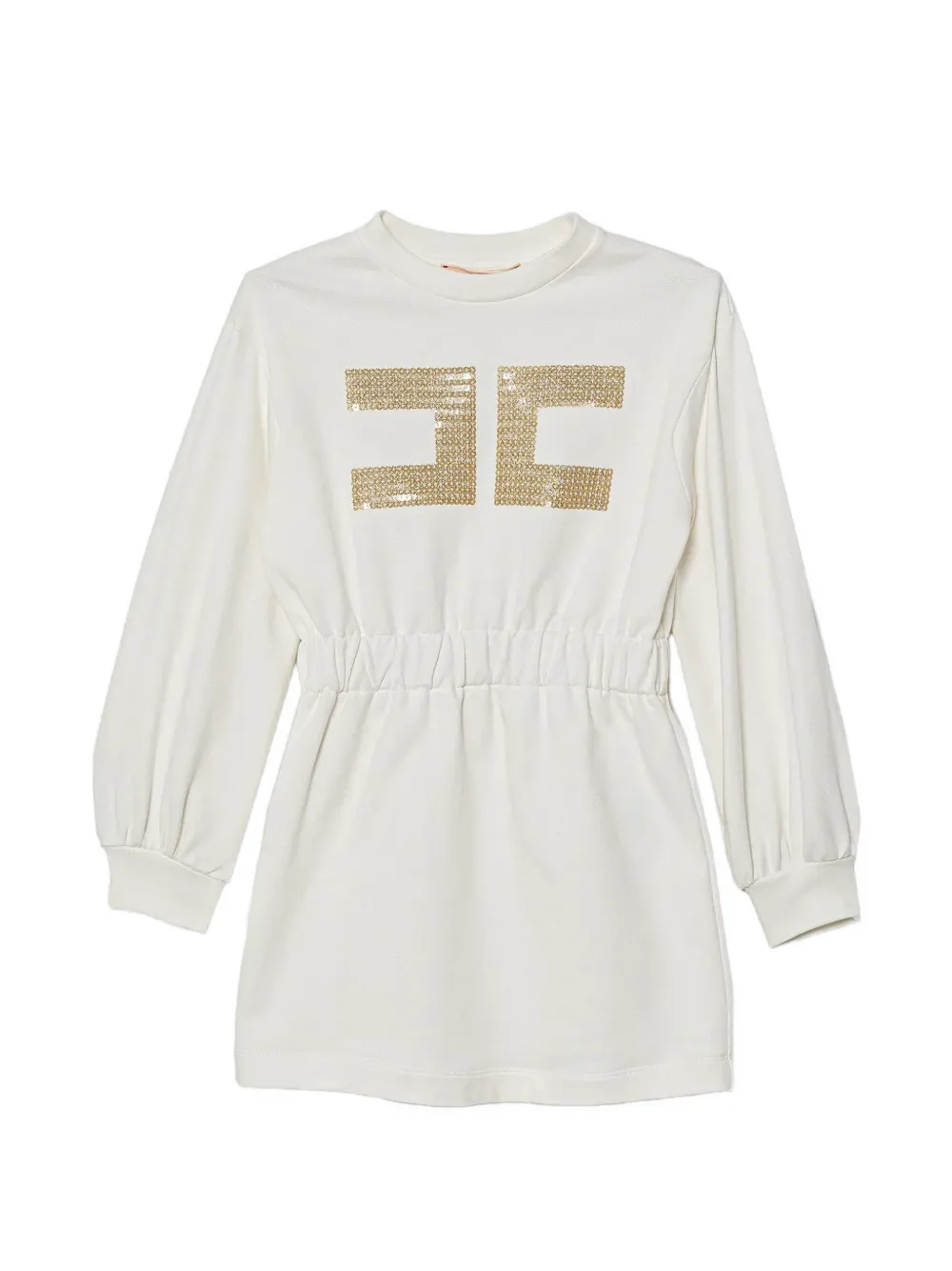 Elisabetta Franchi La Mia Bambina sequin-logo dress - Neutrals