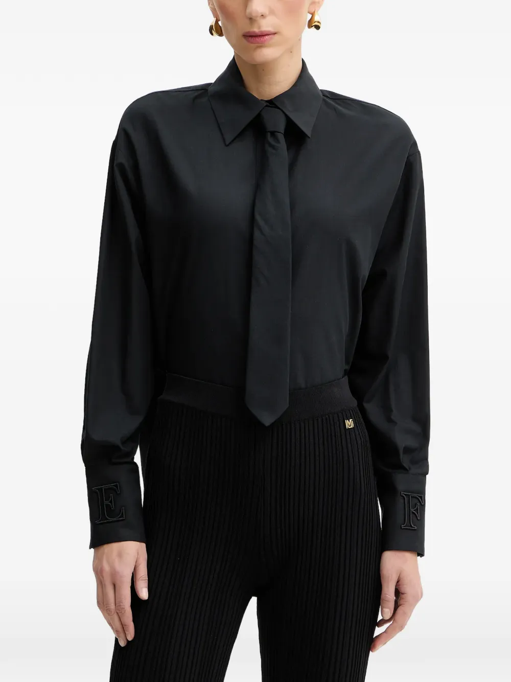 Elisabetta Franchi tie-detail embroidered-cuffs shirt - Nero